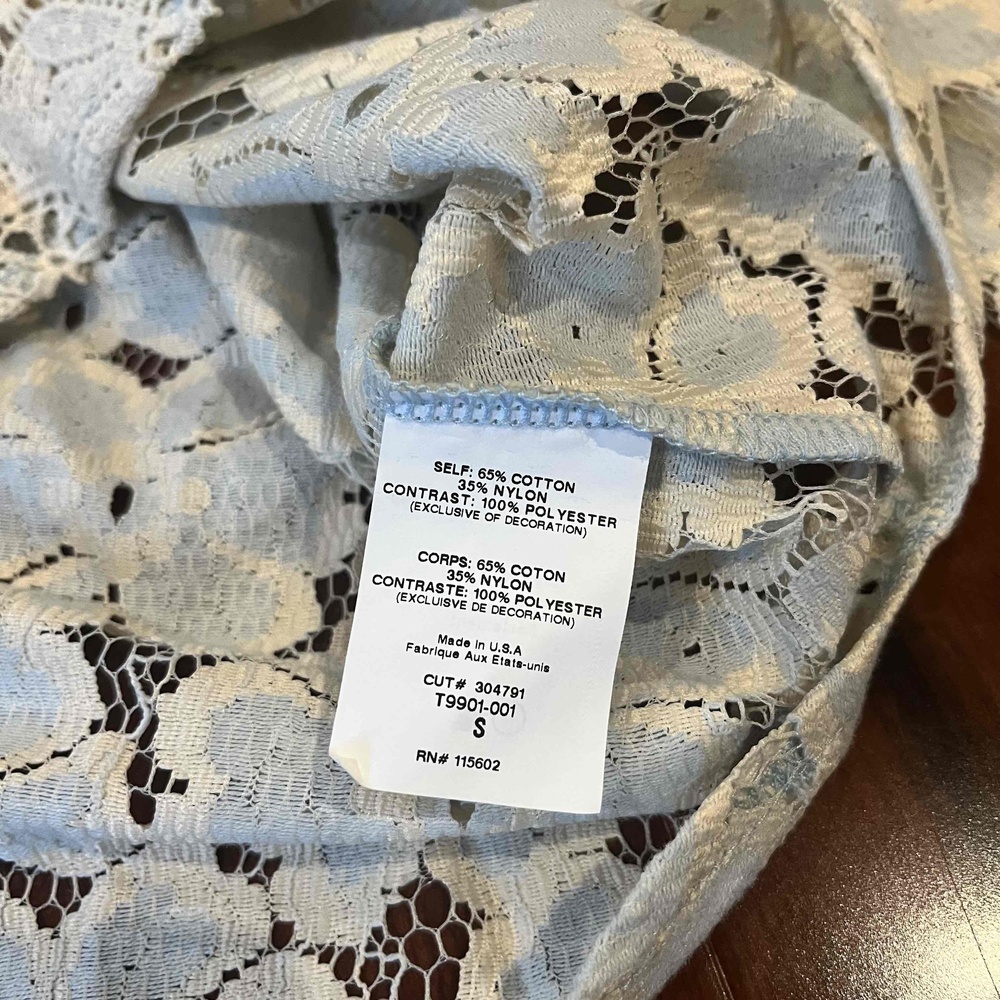 New Lush Nordstrom Light Blue Cream Embroidered Cropped Top Blouse Boho Sz S - Picture 5 of 10